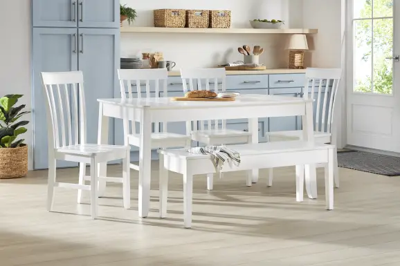 Concord White 6 Pc Storage Dining Room with White Slat Back Chairs