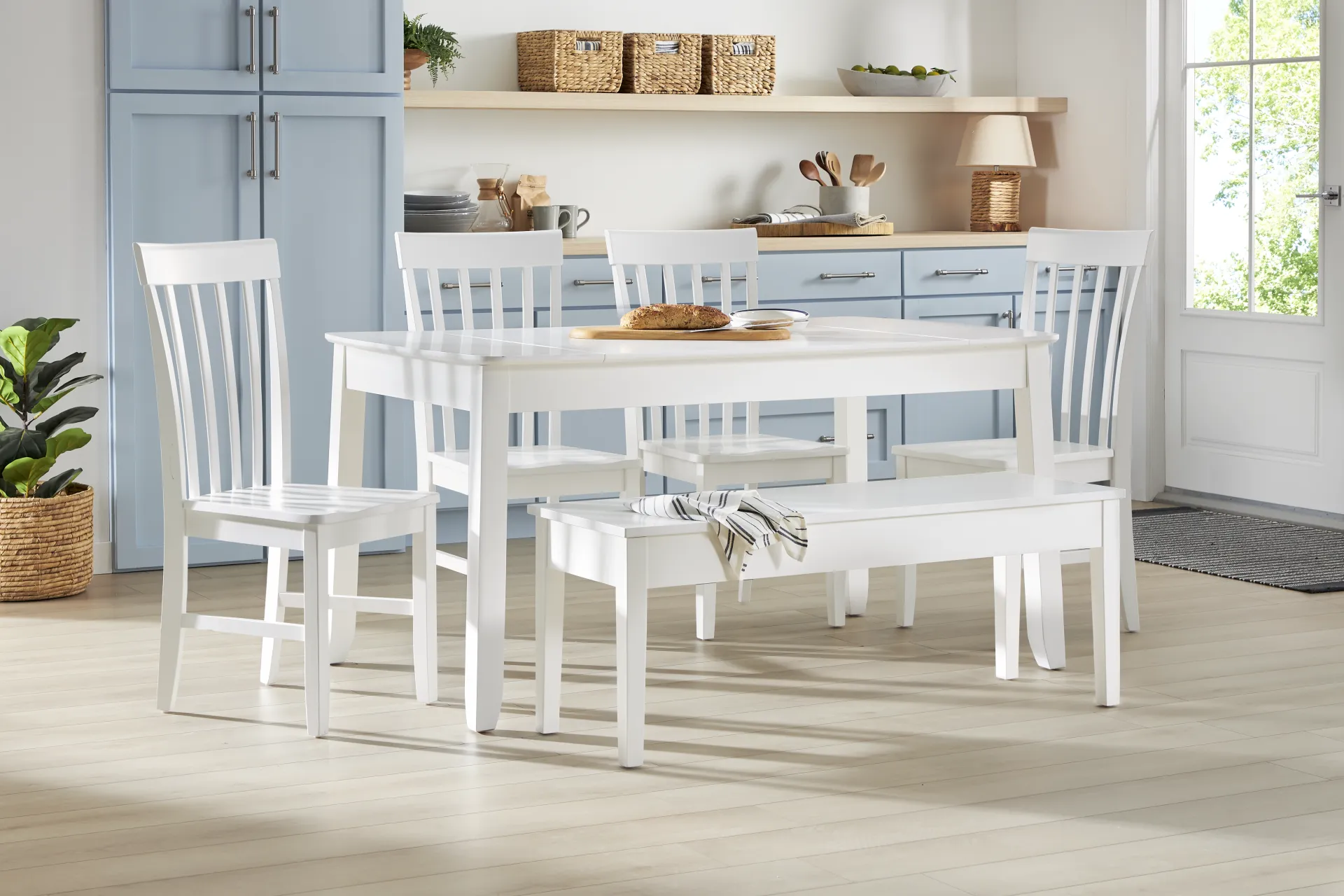 Concord White 6 Pc Storage Dining Room with White Slat Back Chairs - Image 1