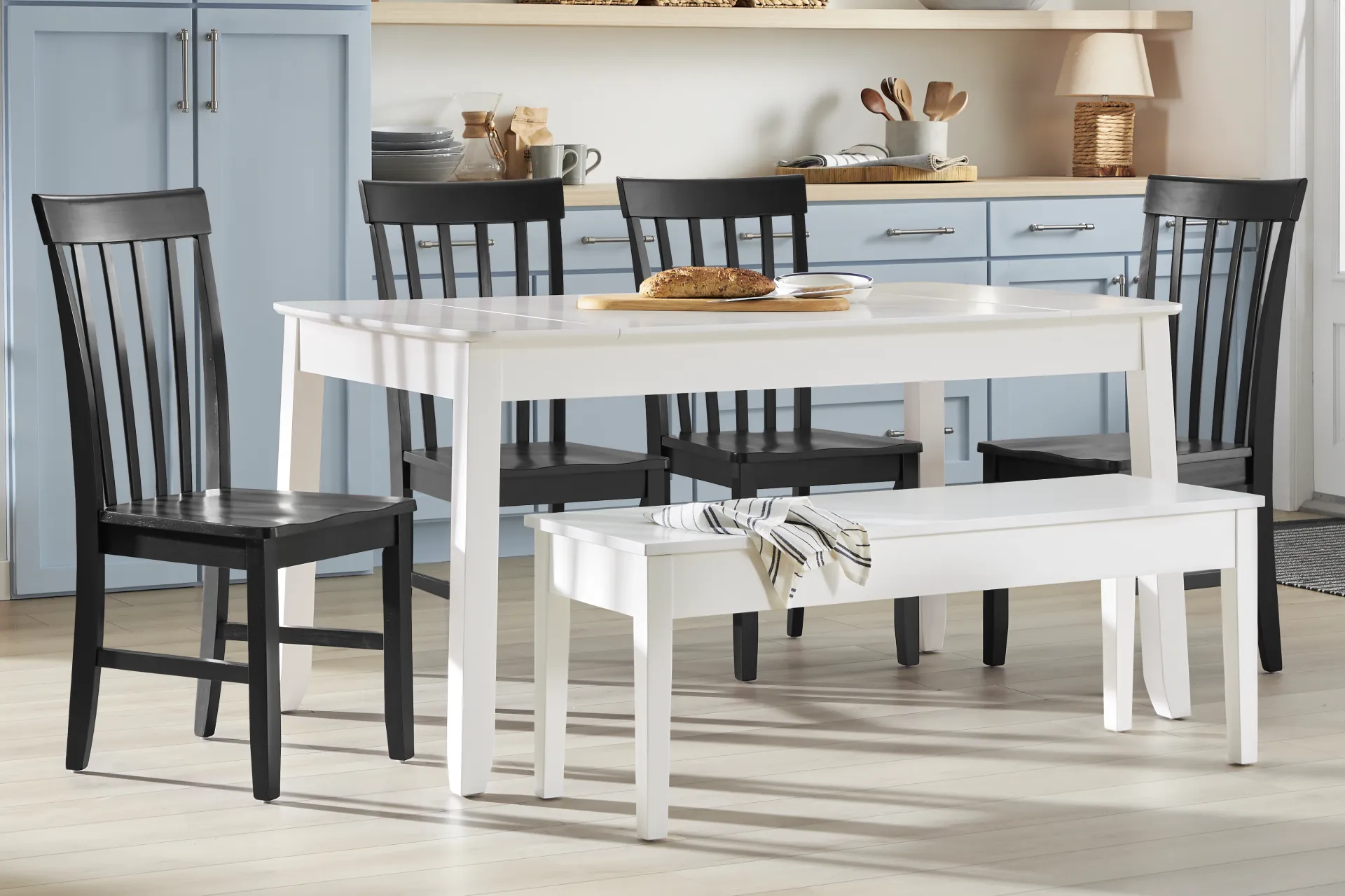 Concord White 6 Pc Storage Dining Room with Black Slat Back Chairs - Image 1