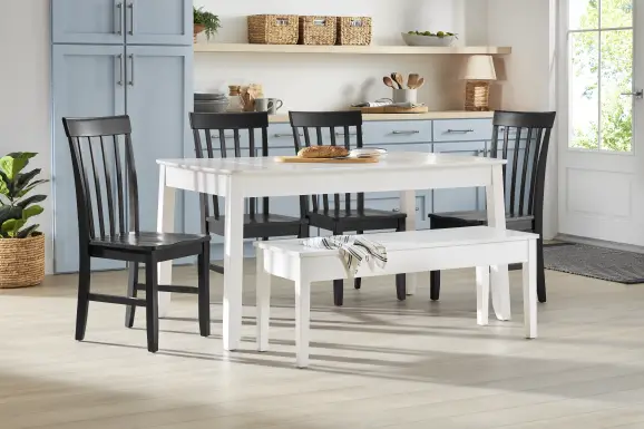 Concord White 6 Pc Storage Dining Room with Black Slat Back Chairs