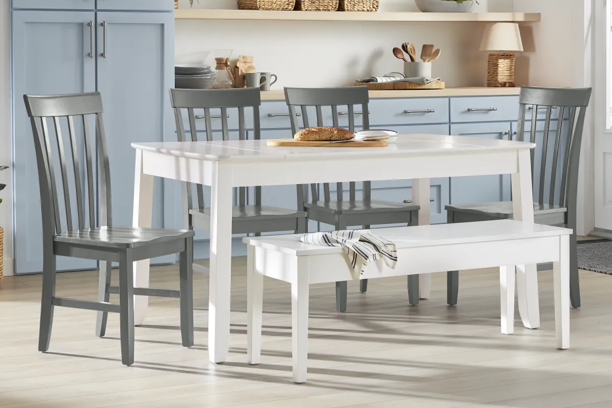 Concord White 6 Pc Storage Dining Room with Gray Slat Back Chairs
