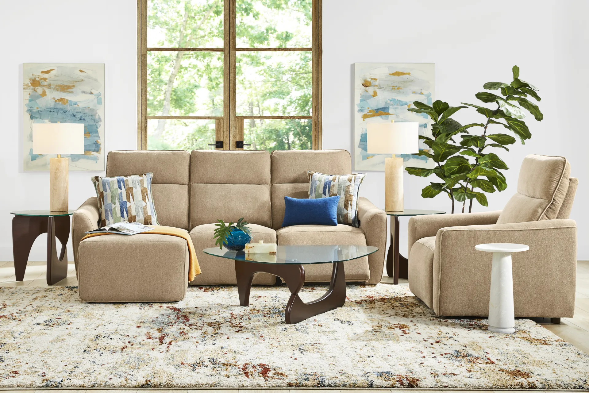 Tremont Sand 6 Pc Power Reclining Sectional Living Room - Image 1