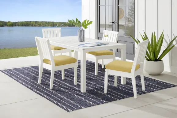 Eastlake White 5 Pc 71 in. Rectangle Outdoor Dining Set with Buttercup Cushions