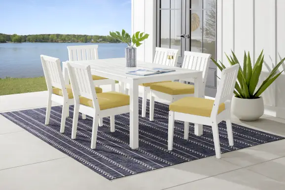 Eastlake White 7 Pc 71 in. Rectangle Outdoor Dining Set with Persimmon Cushions