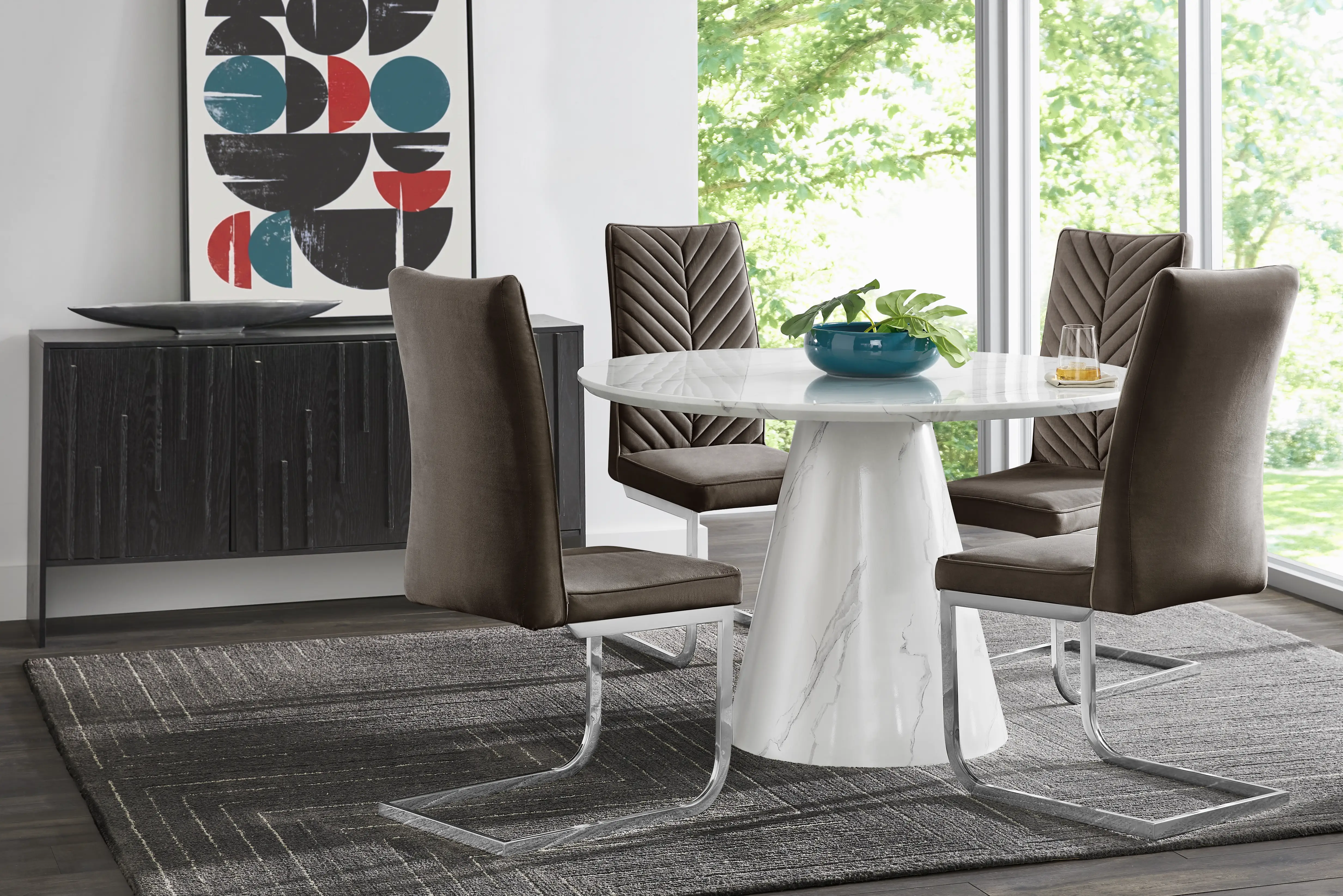 Orlena White 5 Pc Round Dining Room with Charcoal Side Chairs - Thumbnail - Image 1