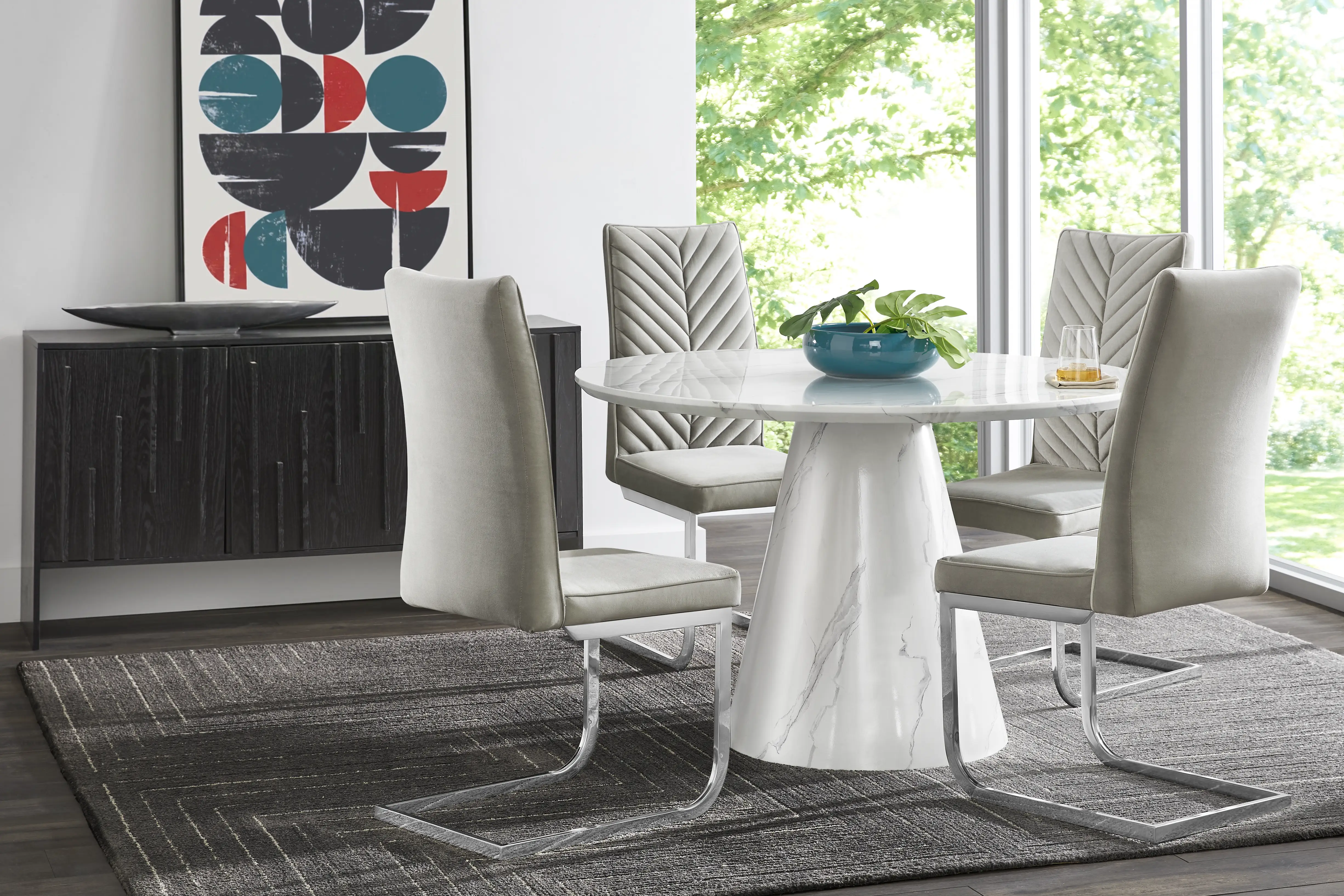 Orlena White 5 Pc Round Dining Room with Gray Side Chairs - Thumbnail - Image 1