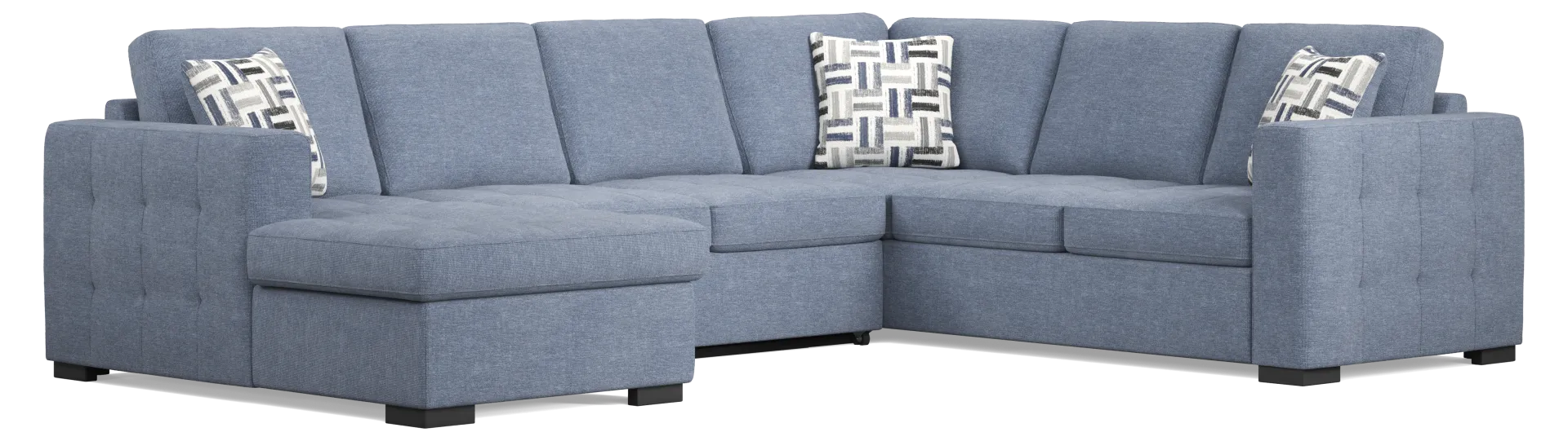 blue 3 pc laf storage sleeper sectional