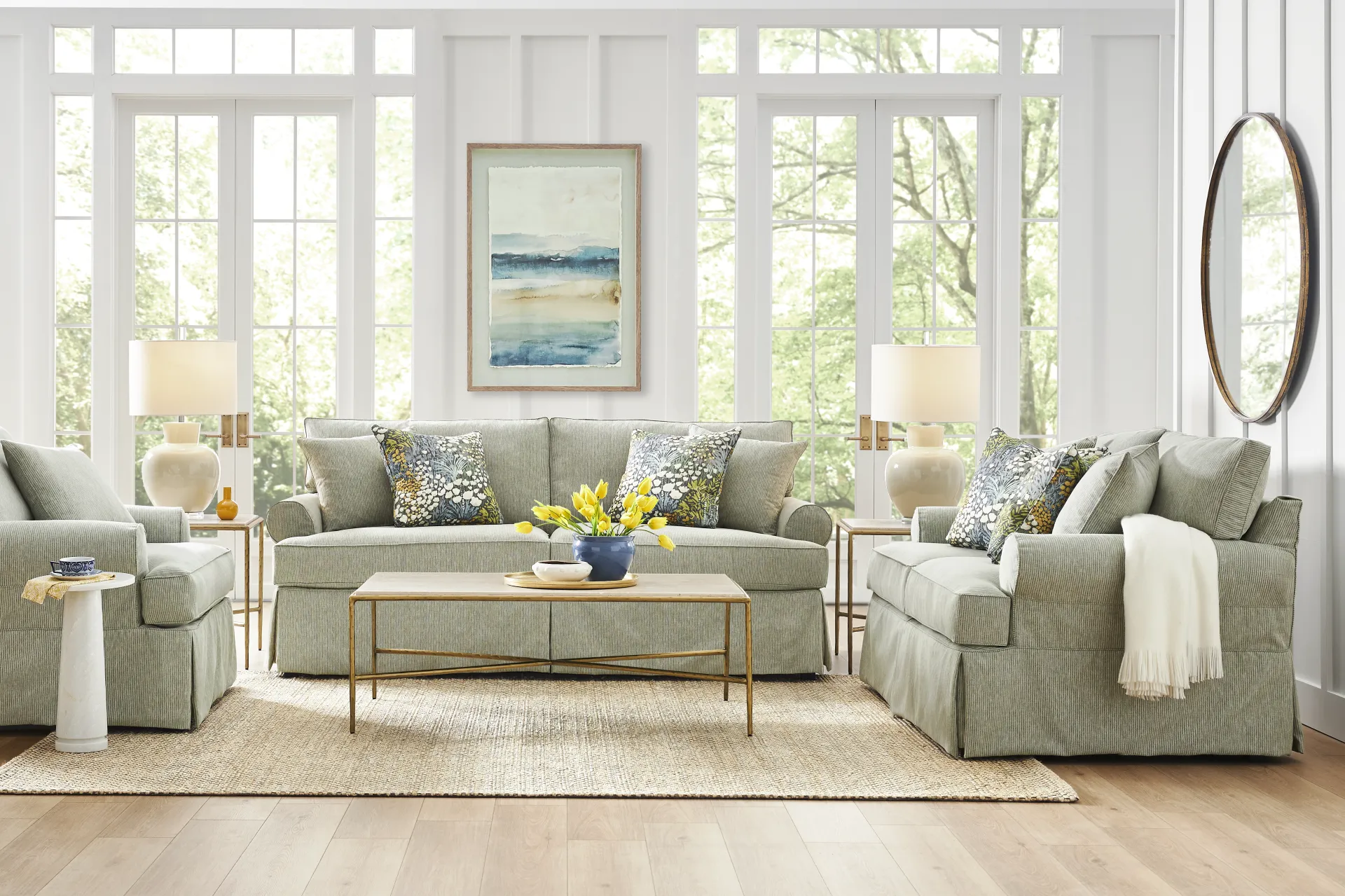 Beachside Walk Green Slipcover Loveseat - Image 1