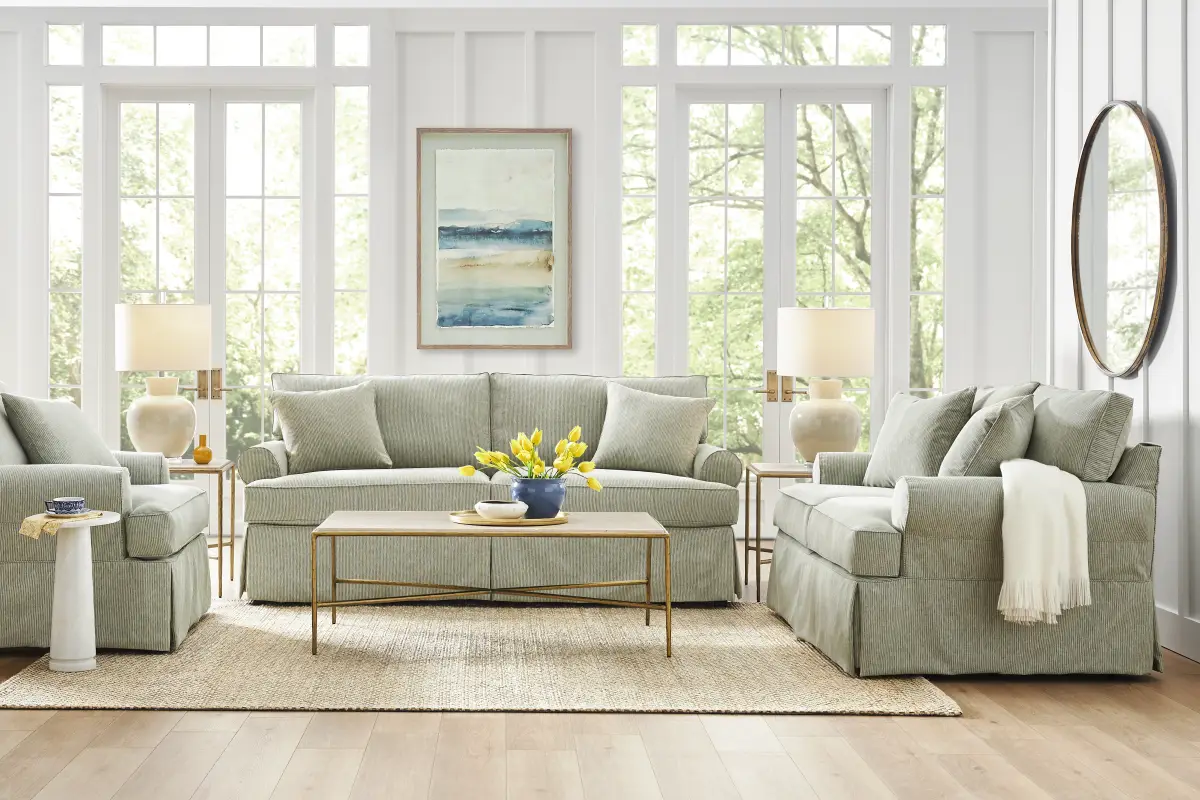 Beachside Walk Green Slipcover 8 Pc Living Room