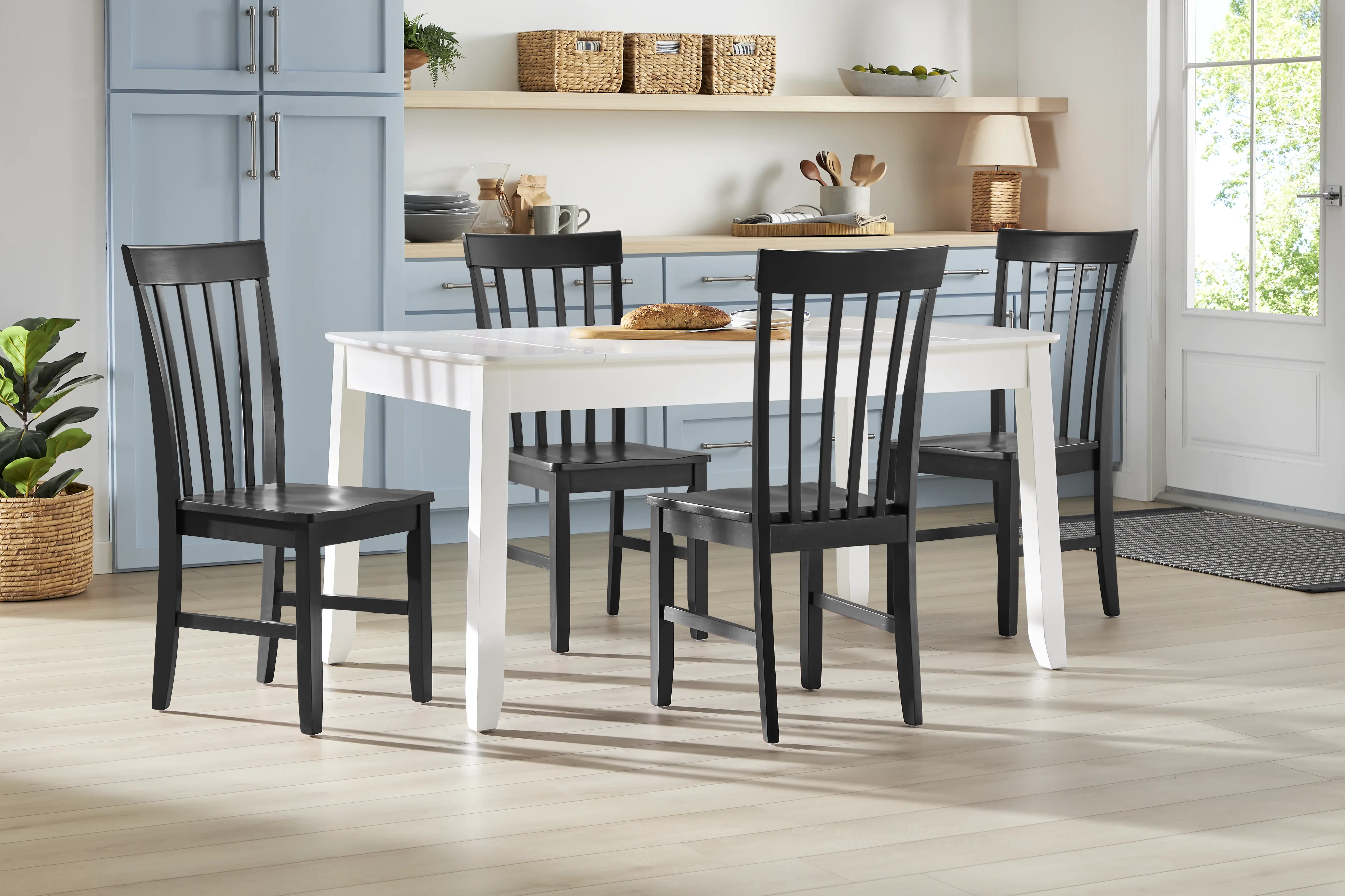 Concord White 5 Pc Storage Dining Room with Black Slat Back Chairs - Thumbnail - Image 1