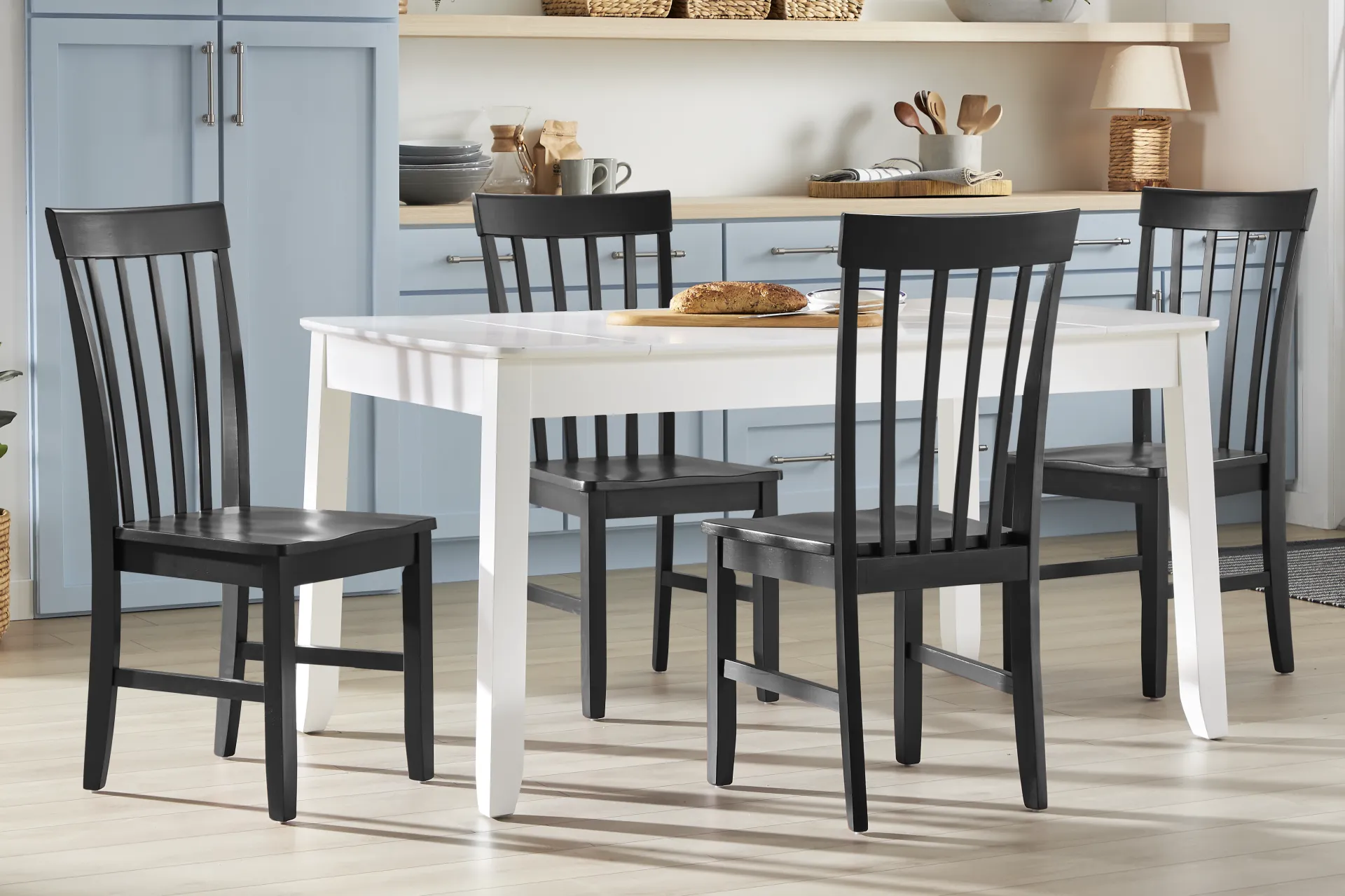 Concord White 5 Pc Storage Dining Room with Black Slat Back Chairs - Image 1