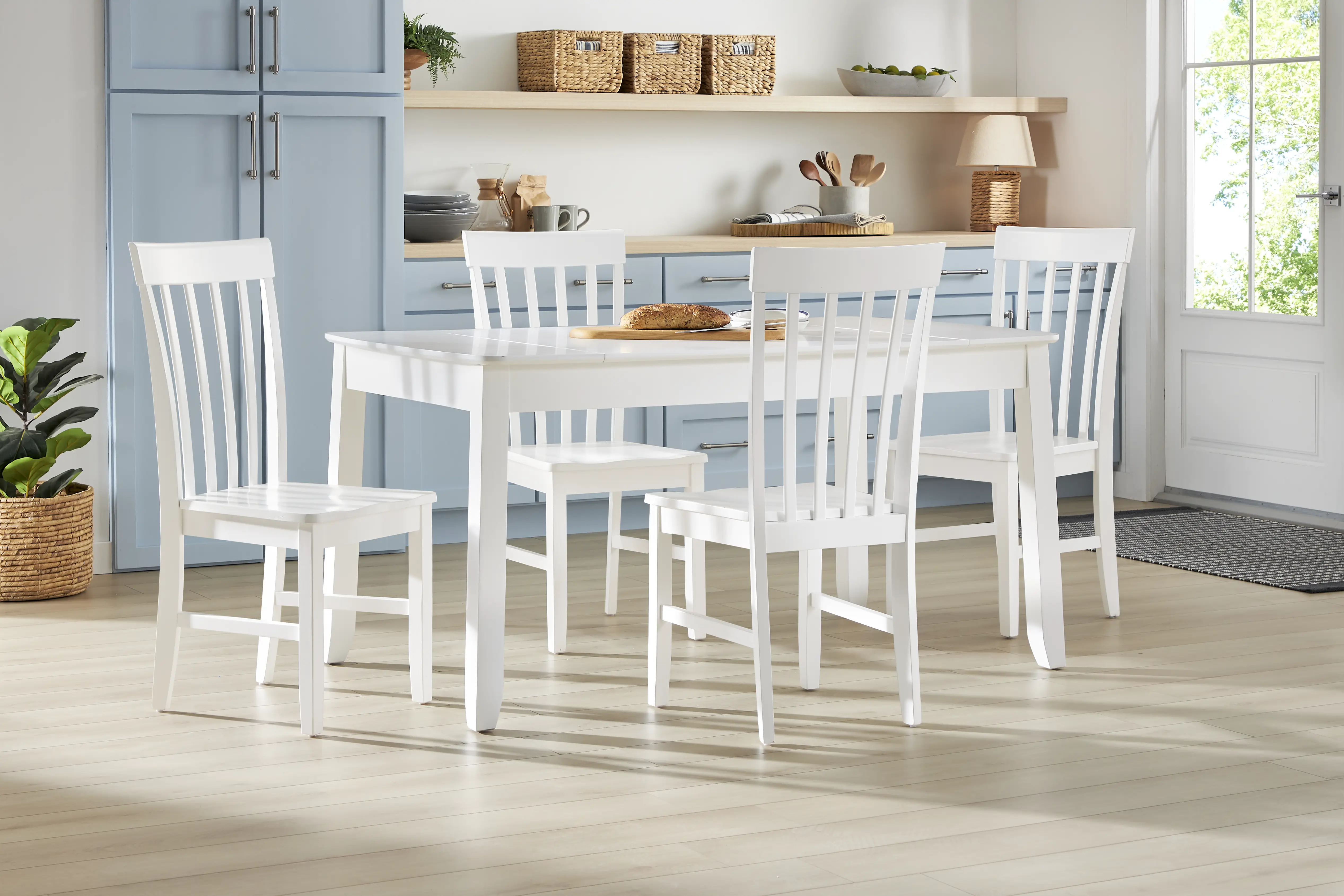 Concord White 5 Pc Storage Dining Room with White Slat Back Chairs - Thumbnail - Image 1