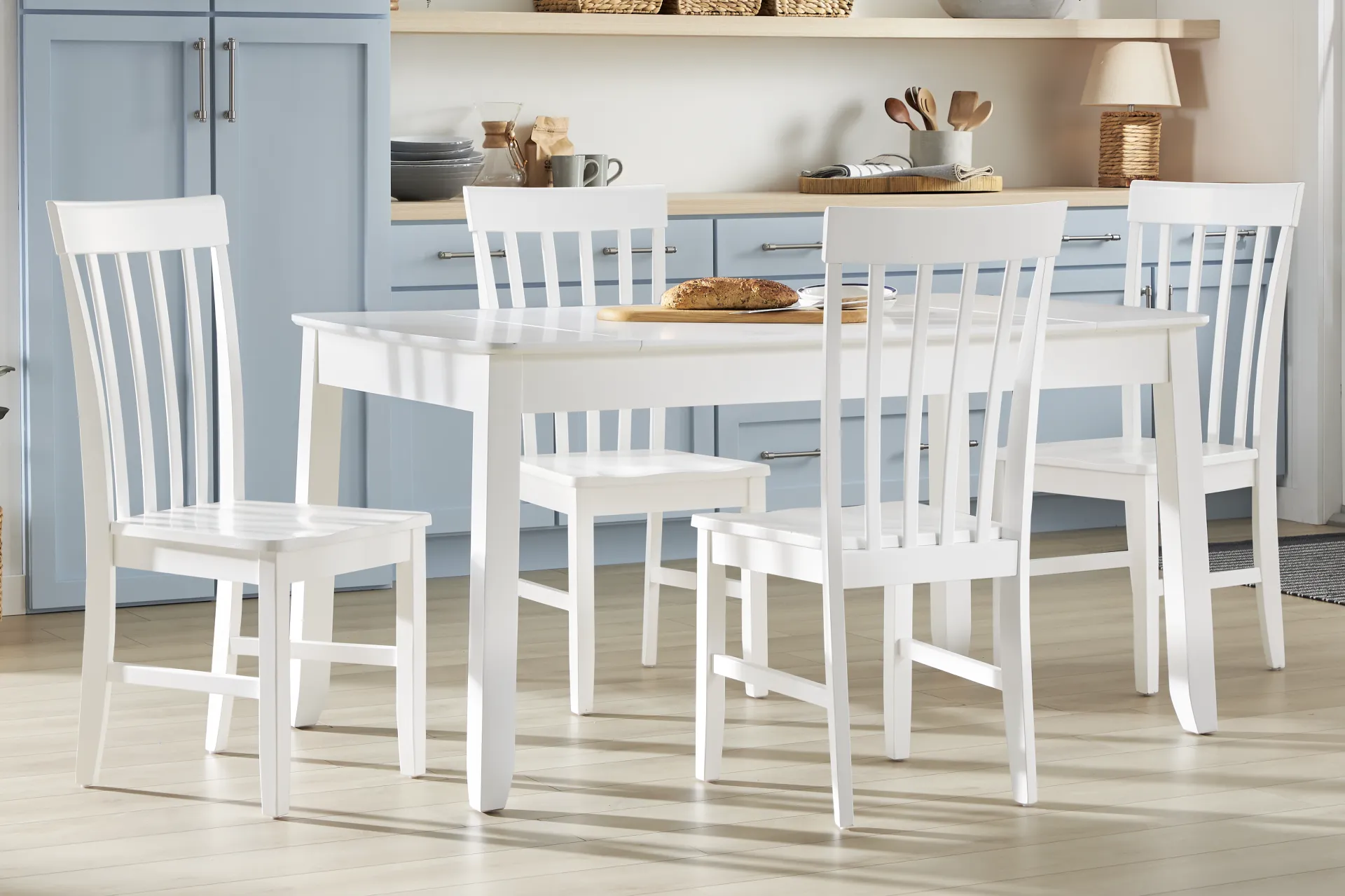 Concord White 5 Pc Storage Dining Room with White Slat Back Chairs - Image 1