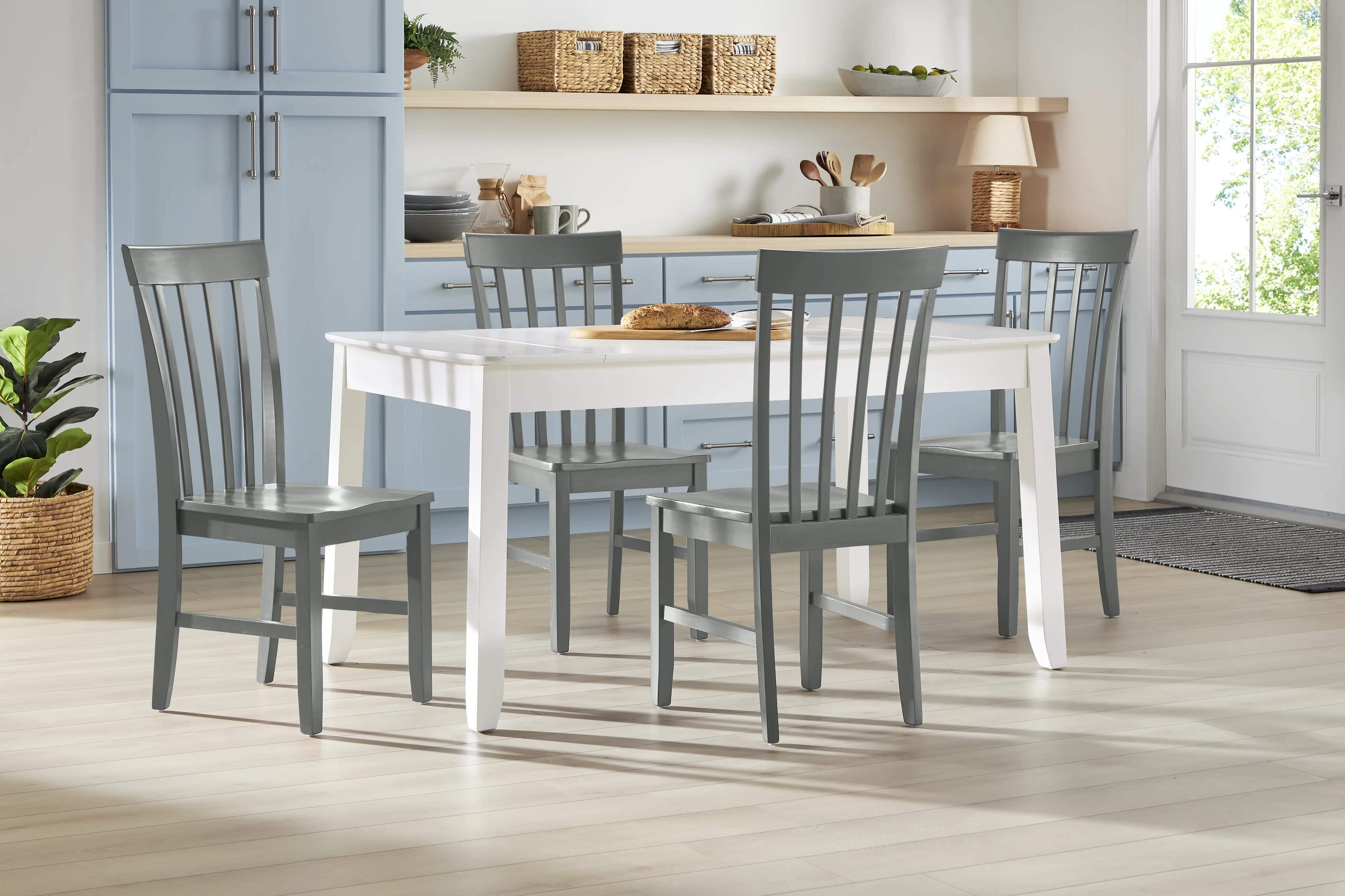 Concord White 5 Pc Storage Dining Room with Gray Slat Back Chairs - Thumbnail - Image 1