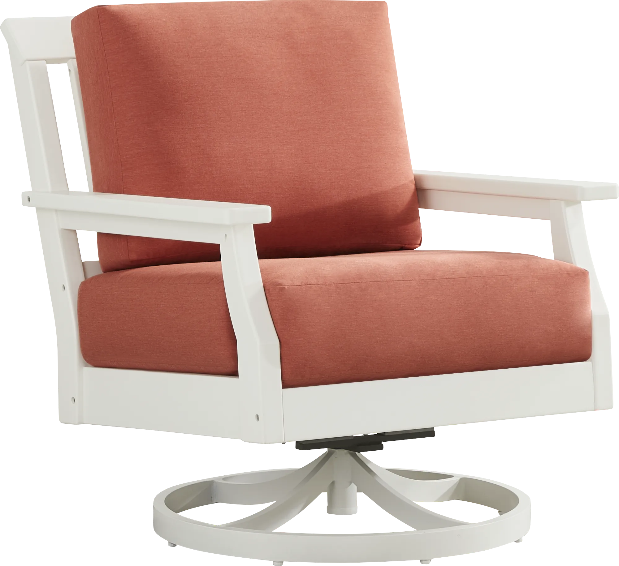 Eastlake White Outdoor Swivel Rocker Chair with Persimmon Cushions - Thumbnail - Image 1