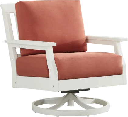 Eastlake White Outdoor Swivel Rocker Chair with Persimmon Cushions