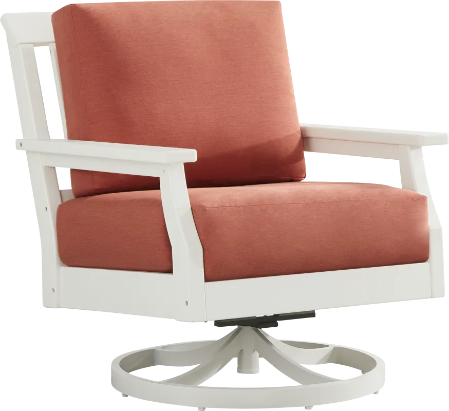 Eastlake White Outdoor Swivel Rocker Chair with Persimmon Cushions
