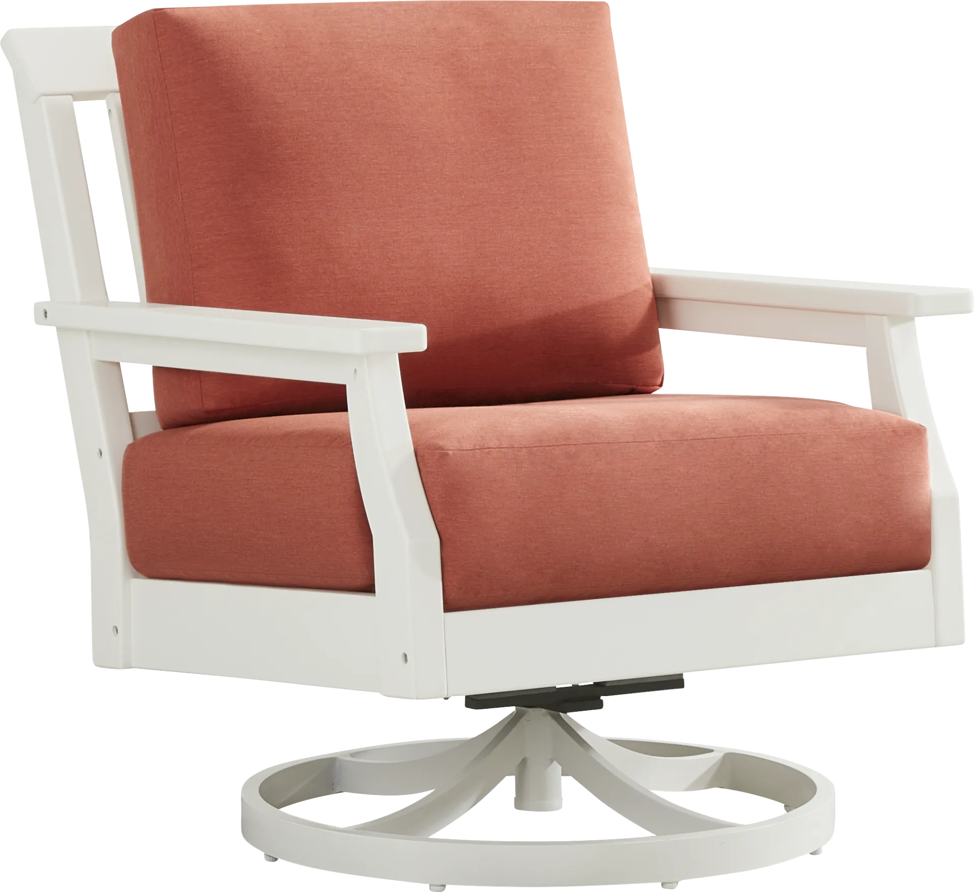 Eastlake White Outdoor Swivel Rocker Chair with Persimmon Cushions - Image 1
