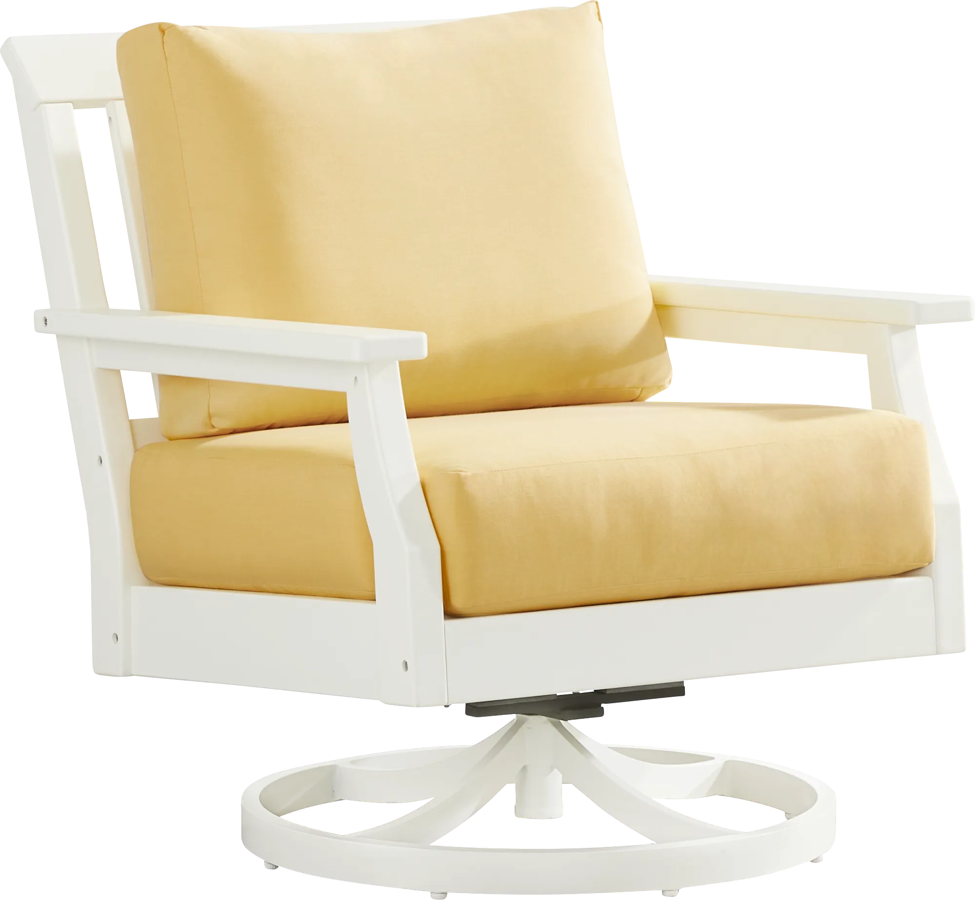 Eastlake White Outdoor Swivel Rocker Chair with Buttercup Cushions - Thumbnail - Image 1