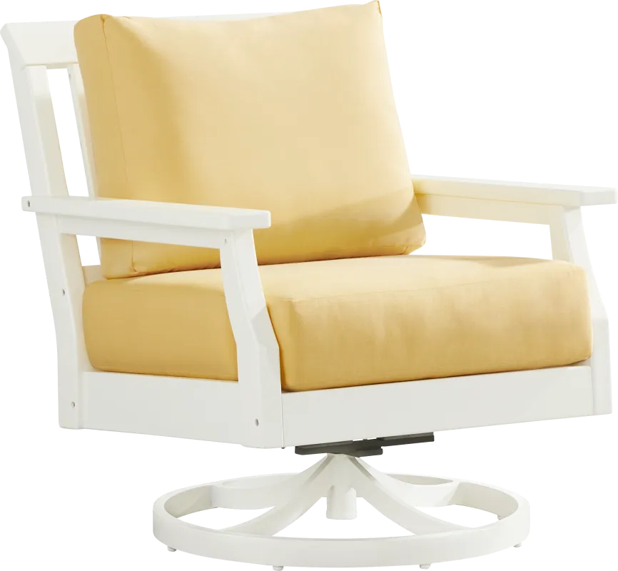 Eastlake White Outdoor Swivel Rocker Chair with Buttercup Cushions