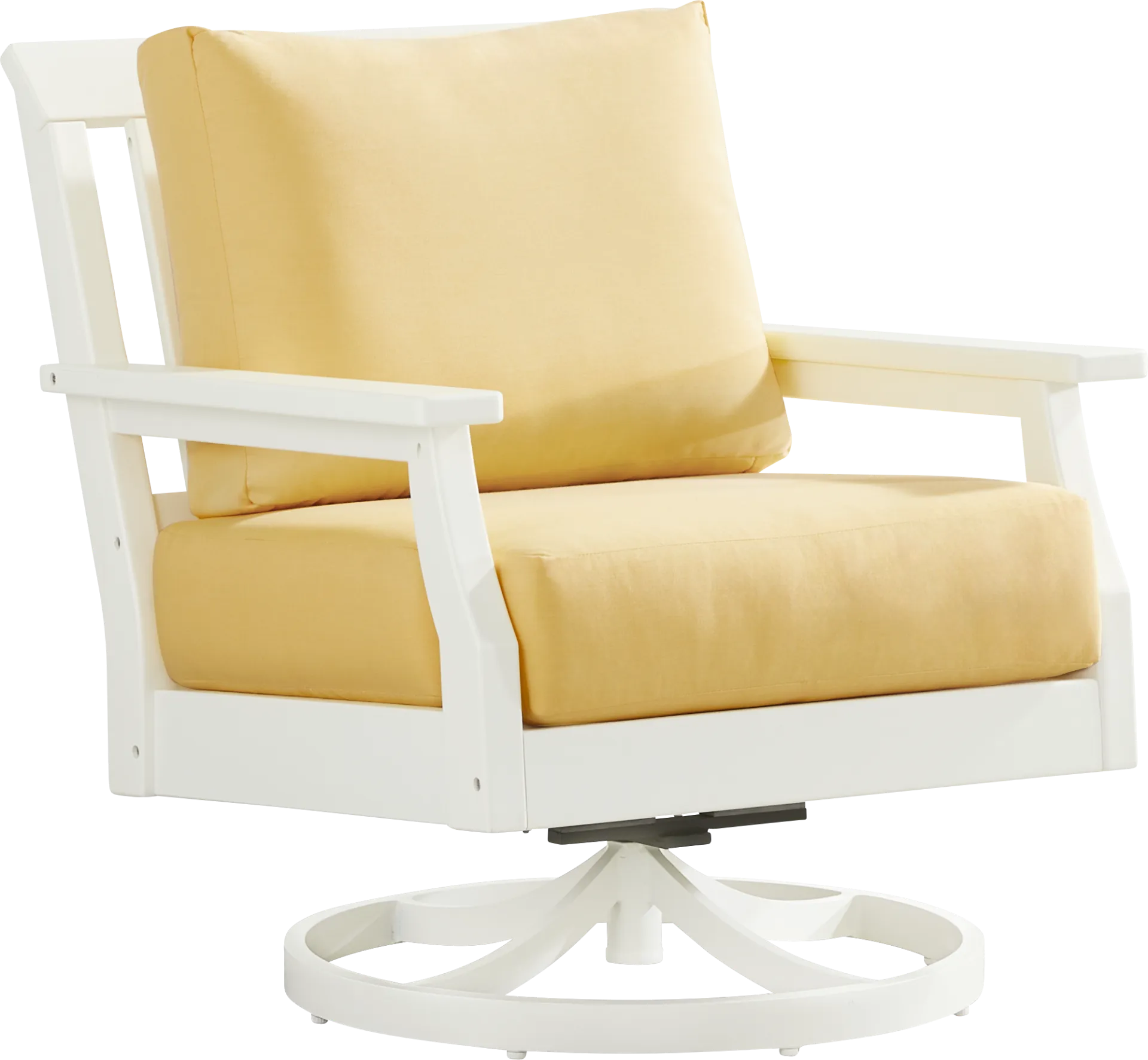 Eastlake White Outdoor Swivel Rocker Chair with Buttercup Cushions - Image 1