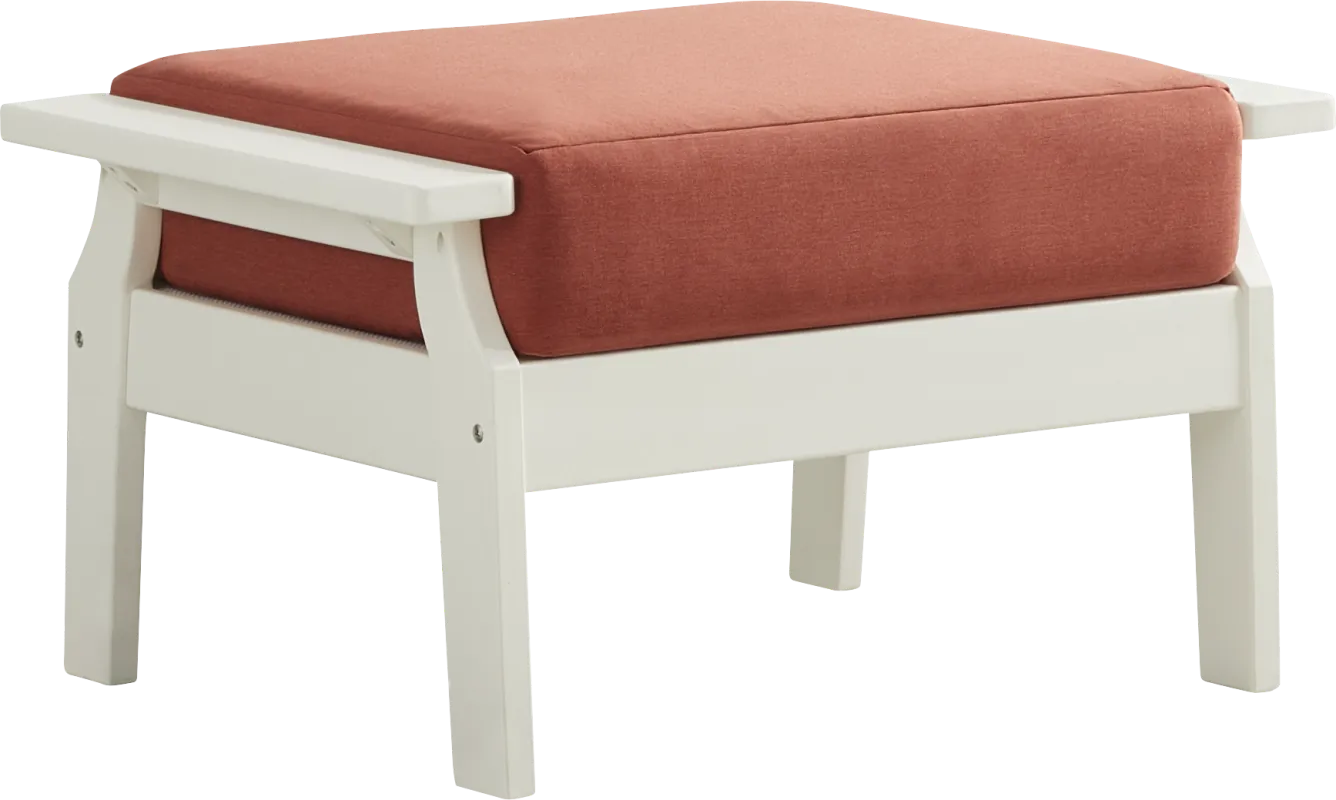 Eastlake White Outdoor Ottoman with Persimmon Cushion