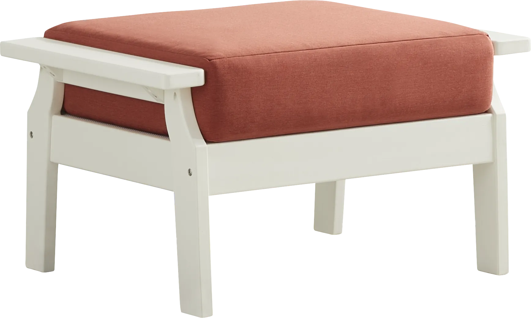 Eastlake White Outdoor Ottoman with Persimmon Cushion - Image 1