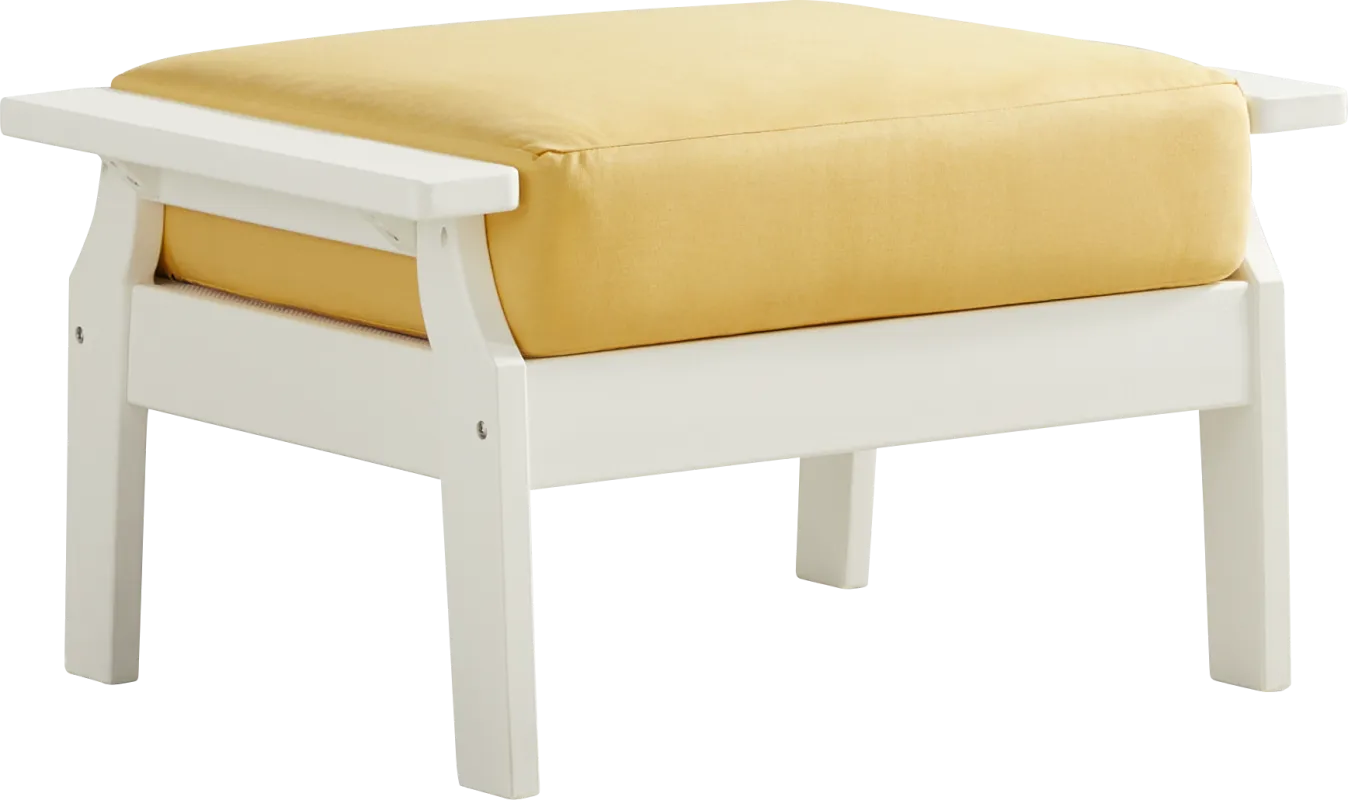 Eastlake White Outdoor Ottoman with Buttercup Cushion