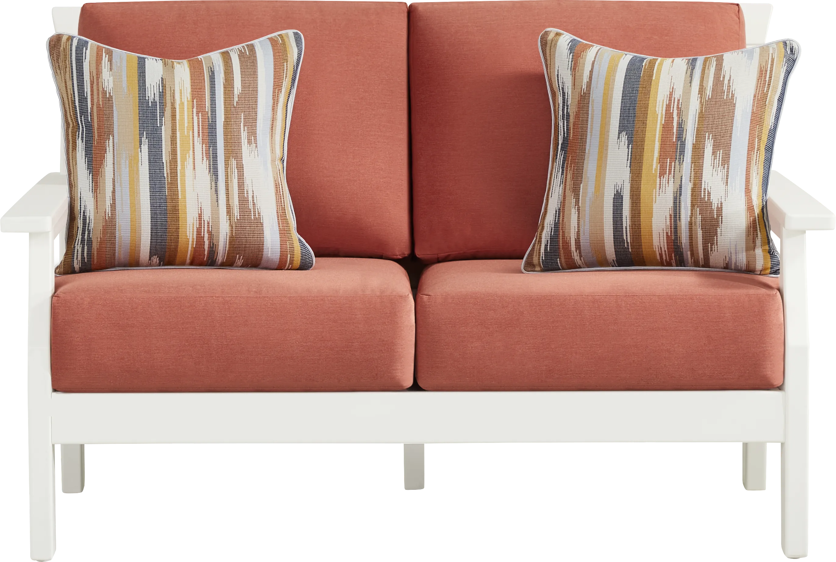 Eastlake White Outdoor Loveseat with Persimmon Cushions - Thumbnail - Image 1