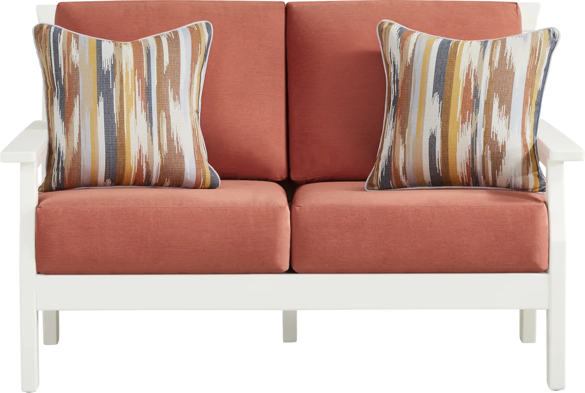 Eastlake White Outdoor Loveseat with Persimmon Cushions