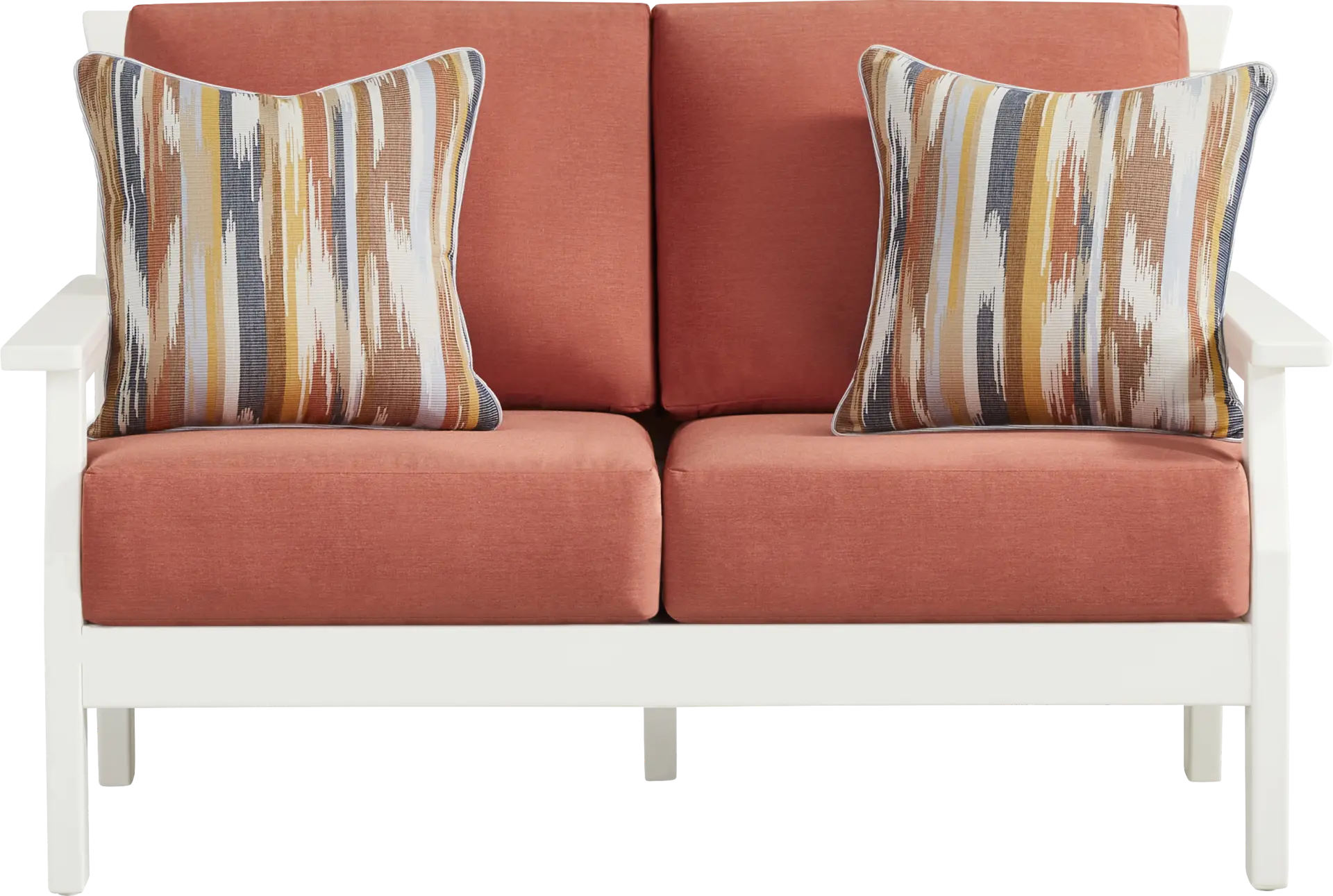 Eastlake White Outdoor Loveseat with Persimmon Cushions