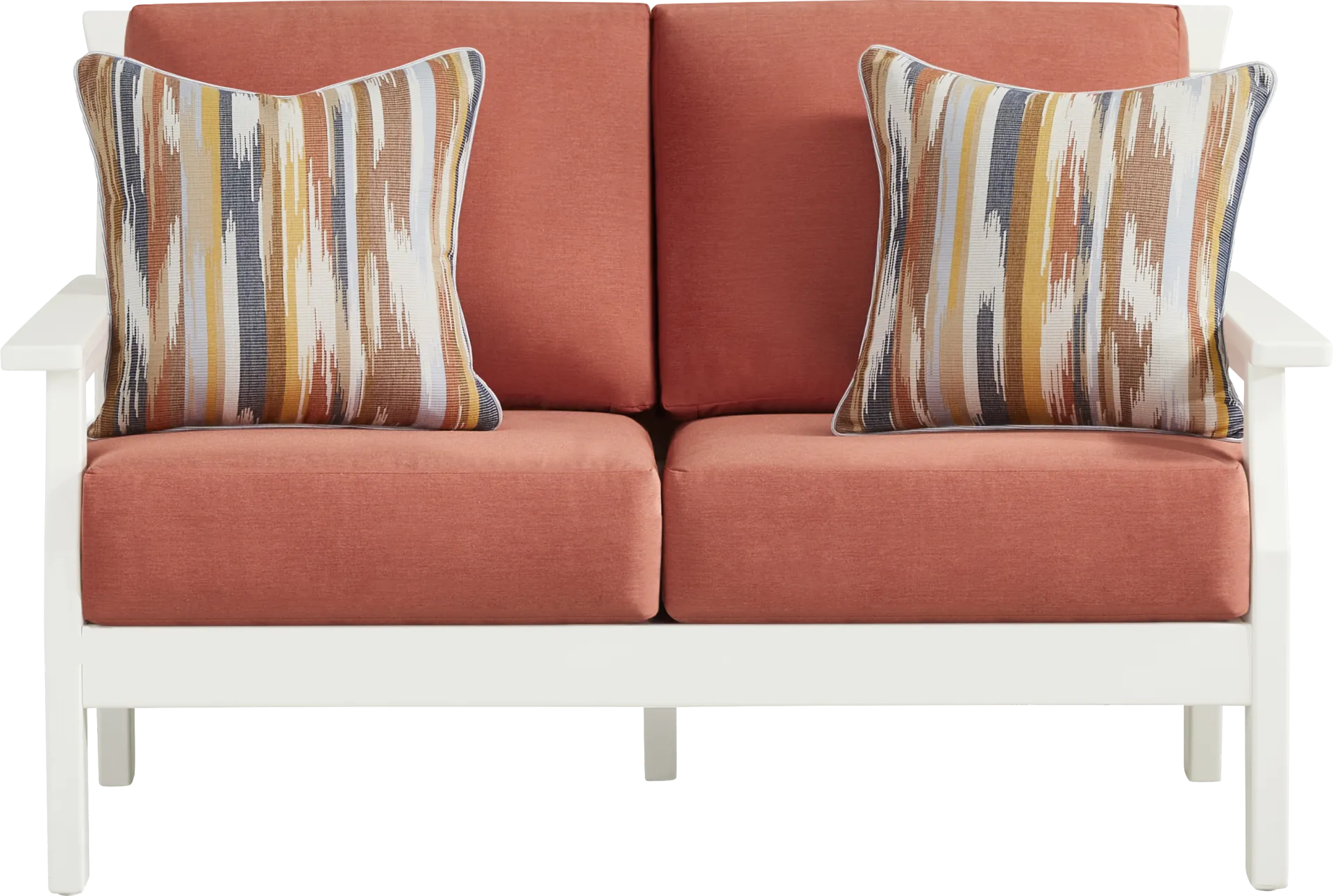 Eastlake White Outdoor Loveseat with Persimmon Cushions - Image 1