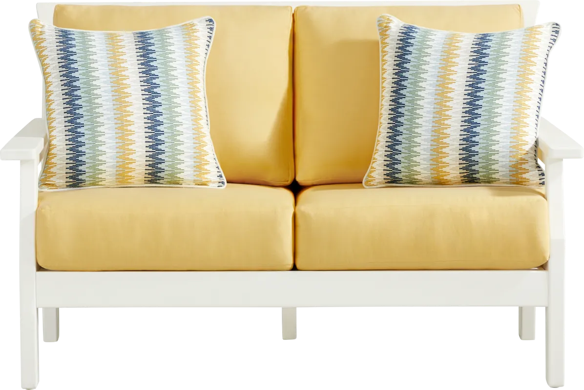 Eastlake White Outdoor Loveseat with Buttercup Cushions