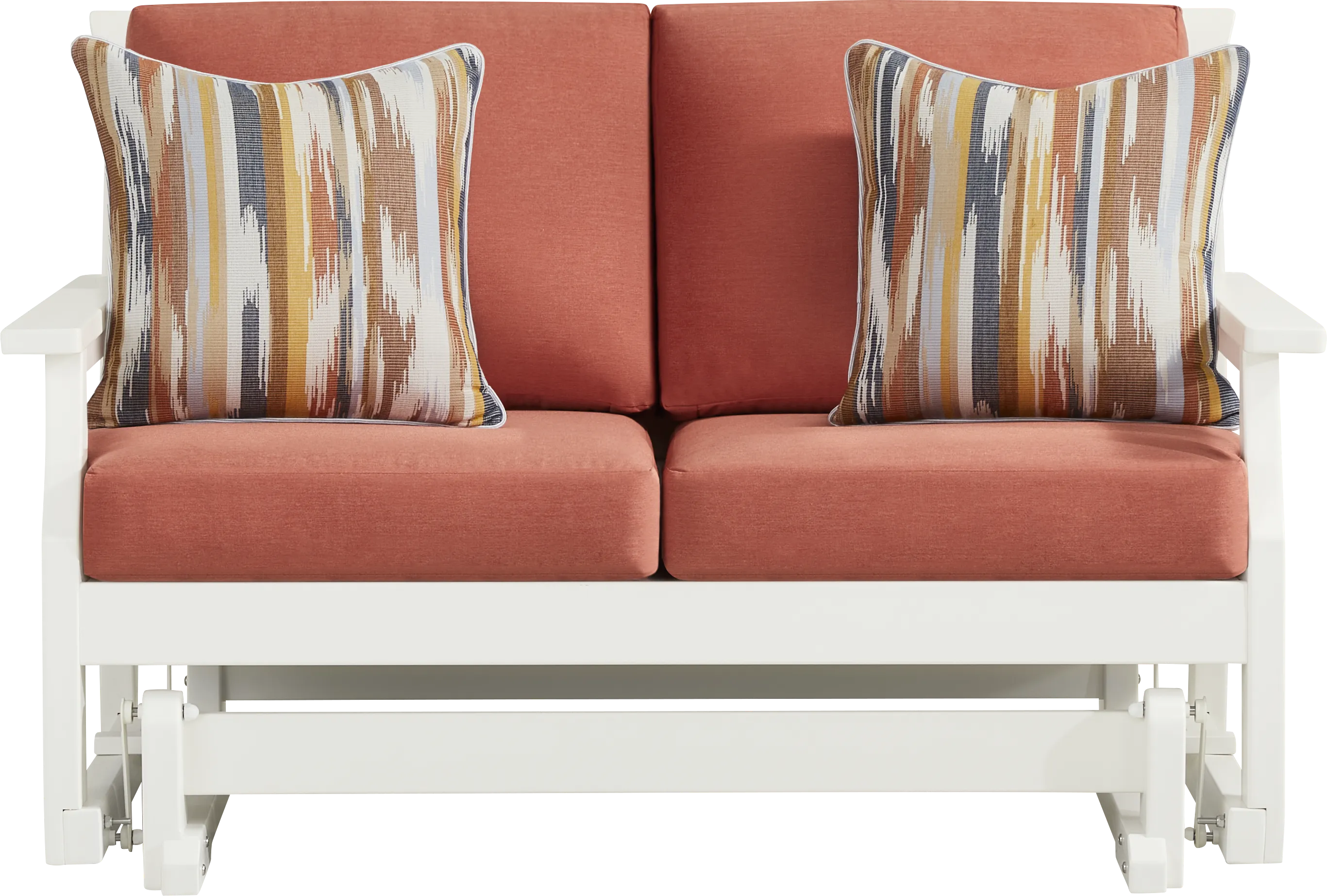 Eastlake White Outdoor Glider Loveseat with Persimmon Cushions - Thumbnail - Image 1