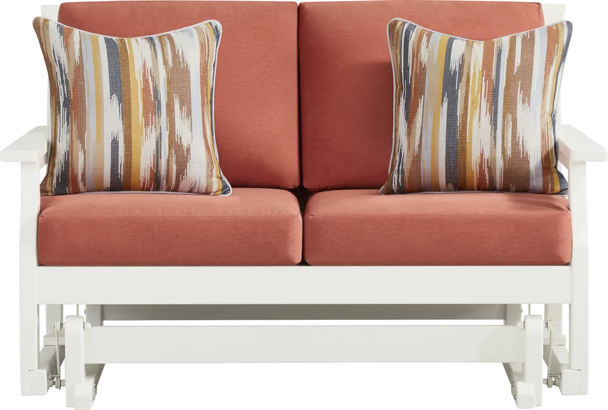 Eastlake White Outdoor Glider Loveseat with Persimmon Cushions