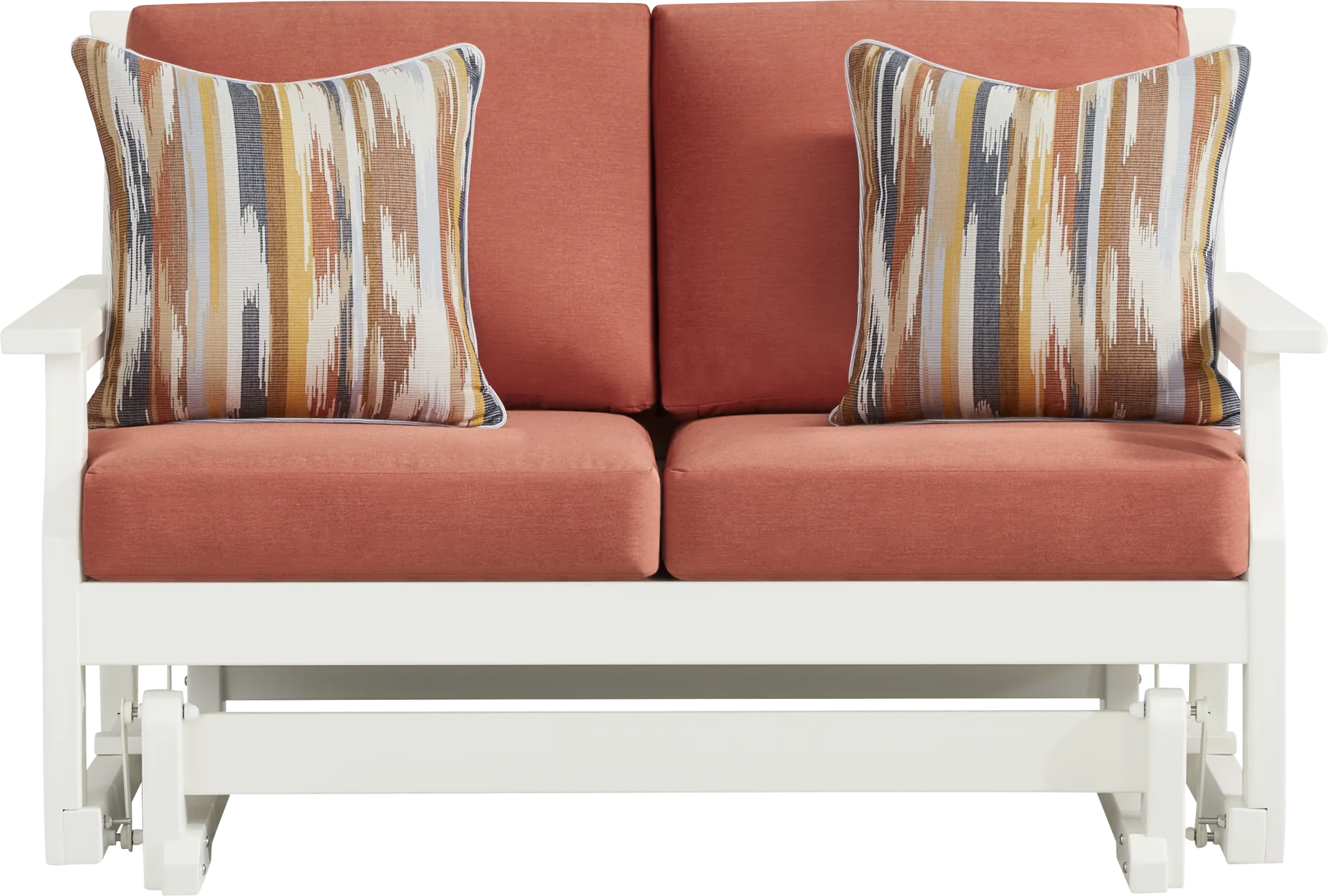 Eastlake White Outdoor Glider Loveseat with Persimmon Cushions - Image 1