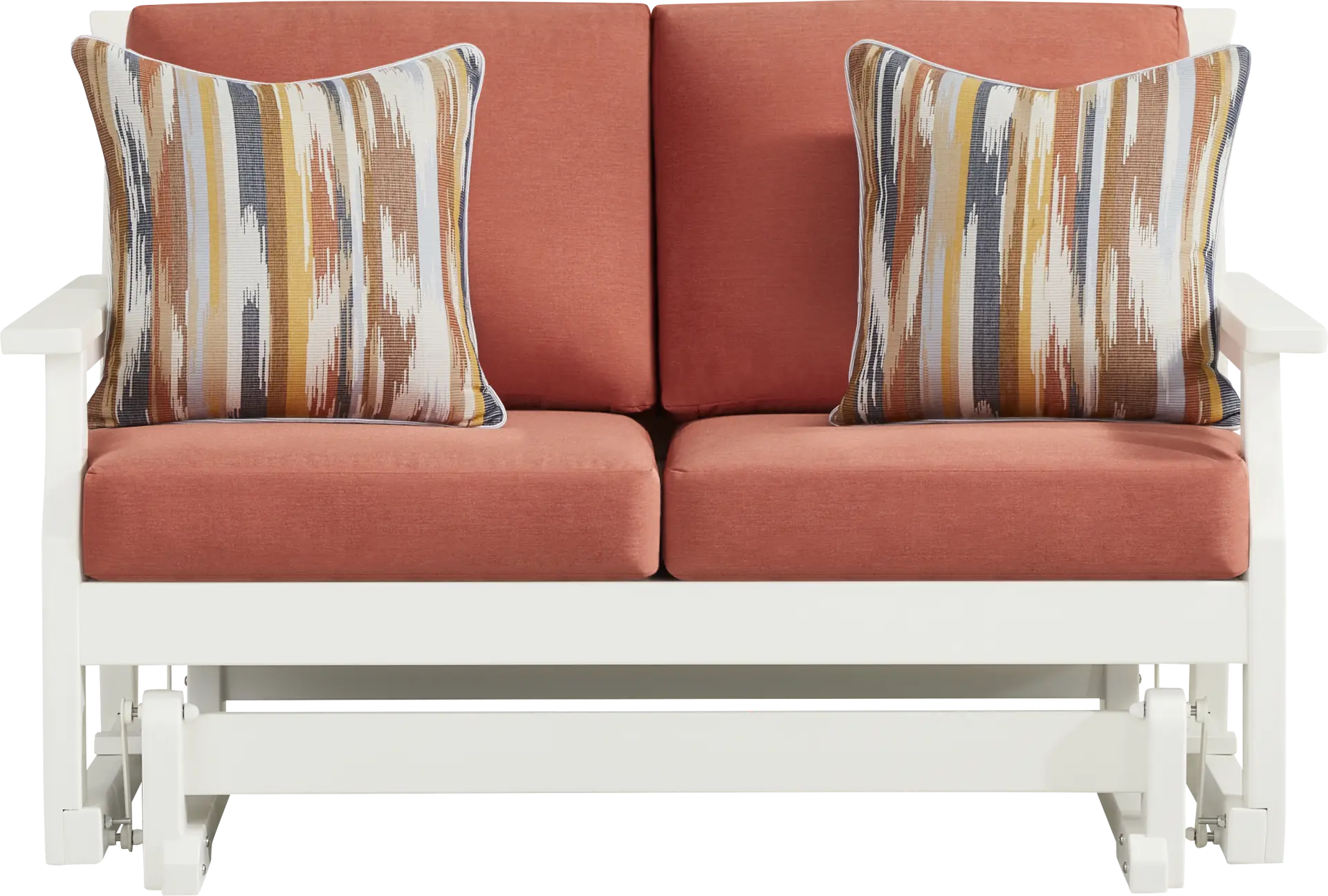 Eastlake White Outdoor Glider Loveseat with Persimmon Cushions