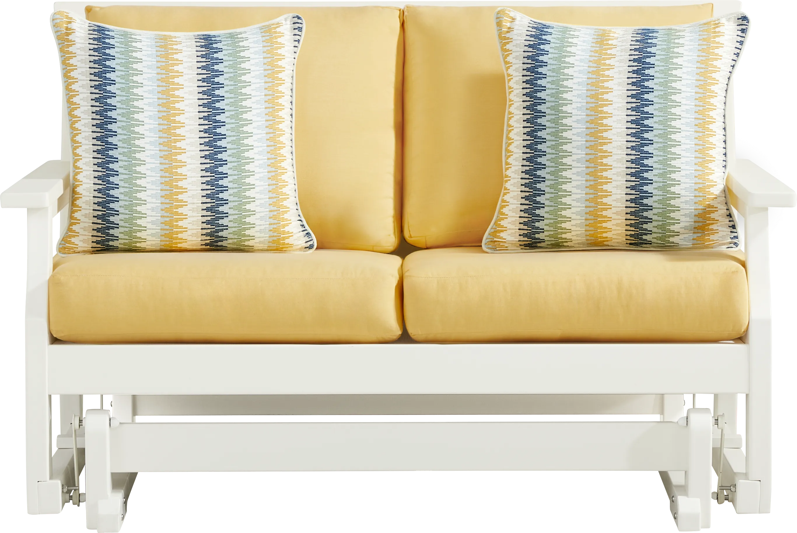 Eastlake White Outdoor Glider Loveseat with Buttercup Cushions - Thumbnail - Image 1