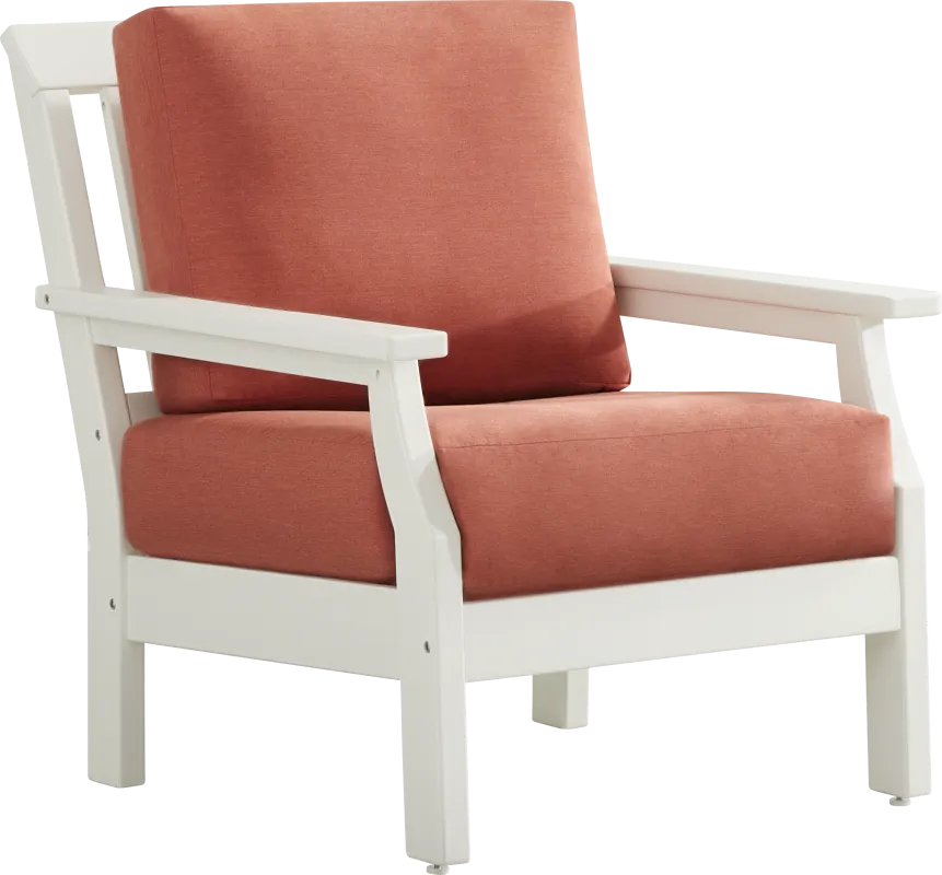 Eastlake White Outdoor Club Chair with Persimmon Cushions