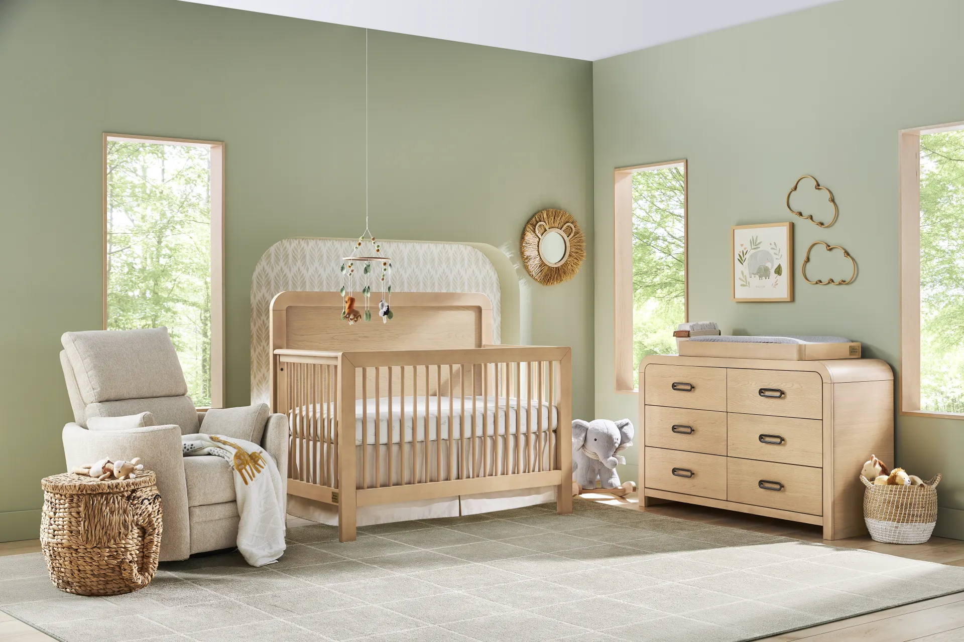 Hidden Hills Light Oak 4-in-1 Convertible Crib Nursery Set - Image 1