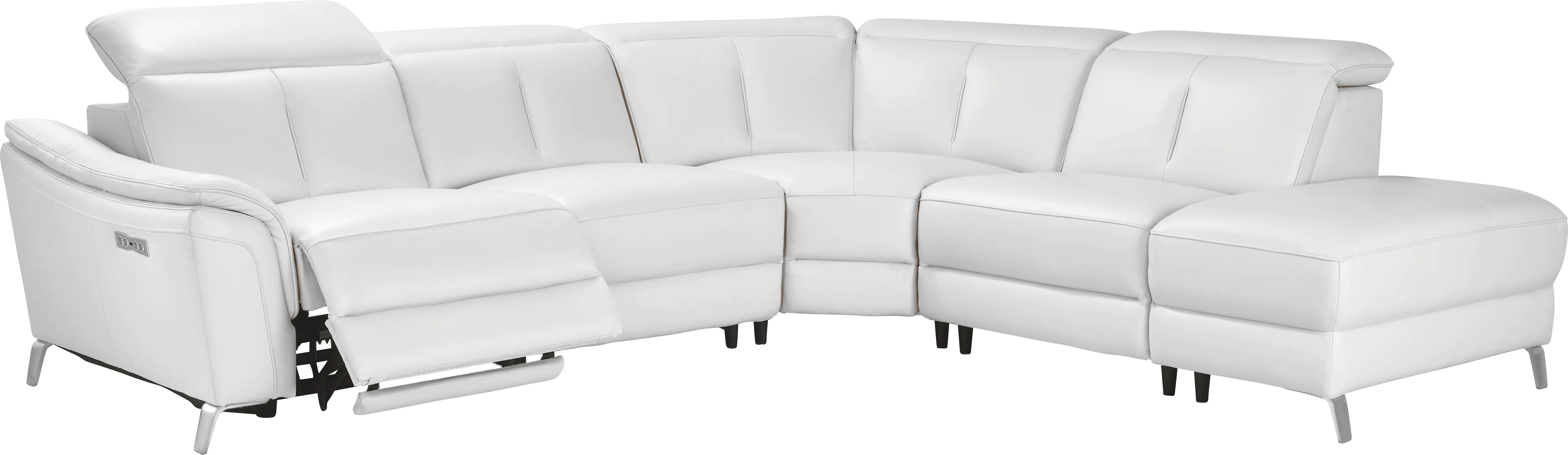 Cavani White Leather 5 Pc Dual Power Reclining Sectional - Thumbnail - Image 1