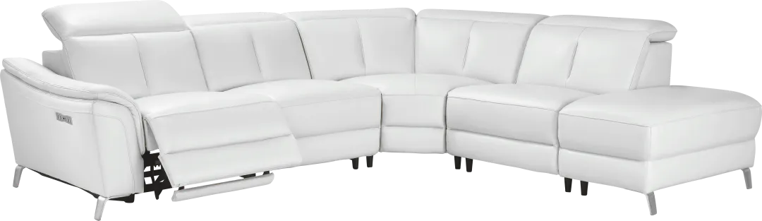 Cavani White Leather 5 Pc Dual Power Reclining Sectional