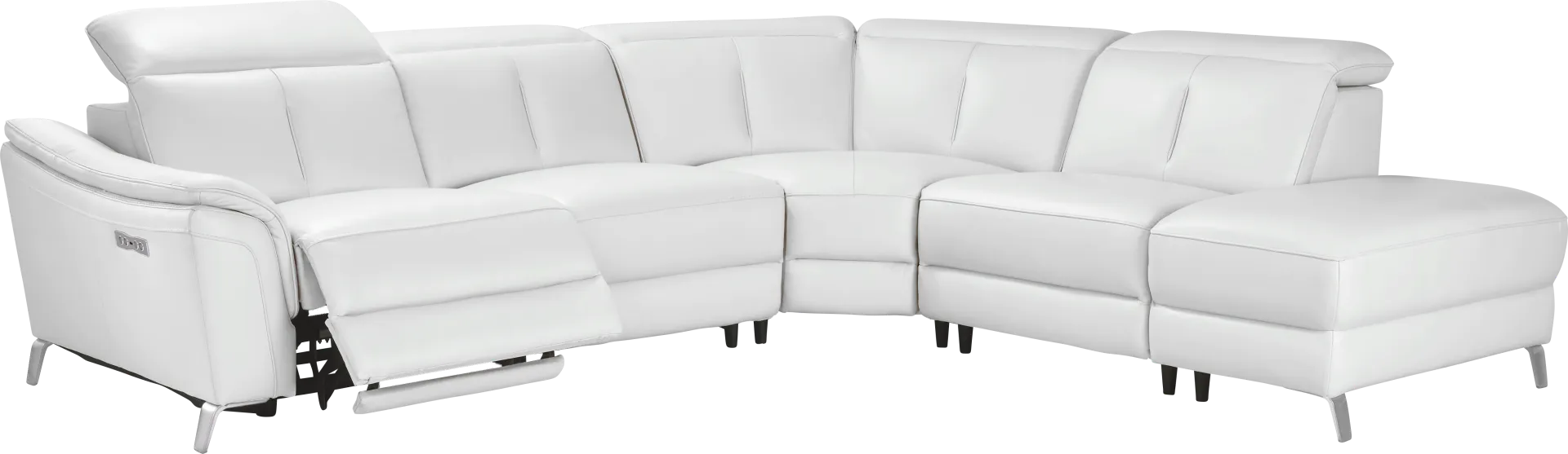Cavani White Leather 5 Pc Dual Power Reclining Sectional - Image 2