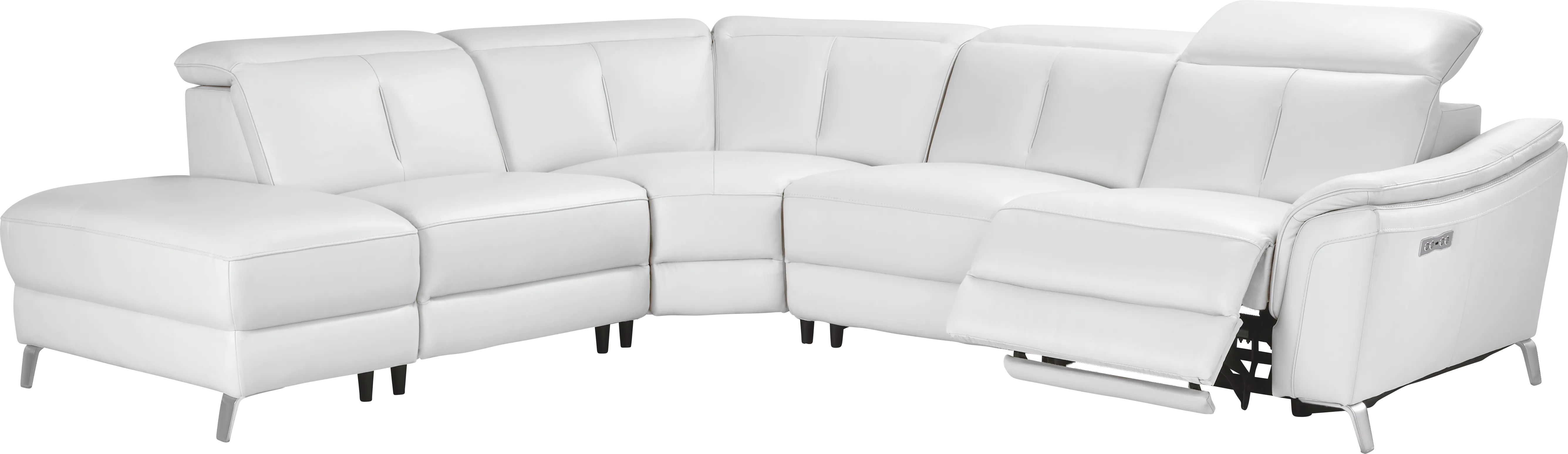 Cavani White Leather 5 Pc Dual Power Reclining Sectional - Thumbnail - Image 1