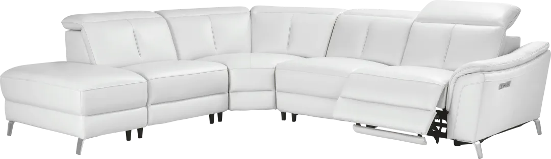 Cavani White Leather 5 Pc Dual Power Reclining Sectional