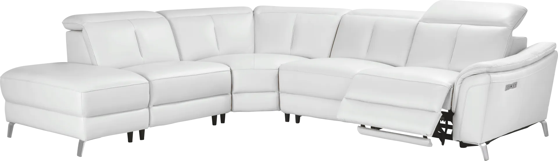 Cavani White Leather 5 Pc Dual Power Reclining Sectional - Image 1