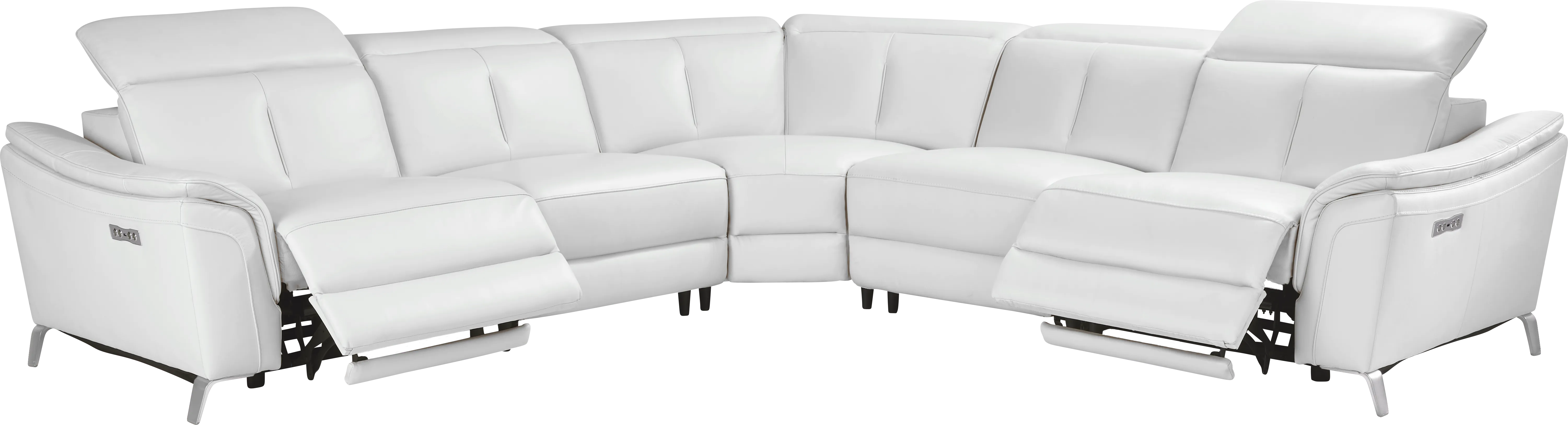 Cavani White Leather 5 Pc Dual Power Reclining Sectional - Thumbnail - Image 1