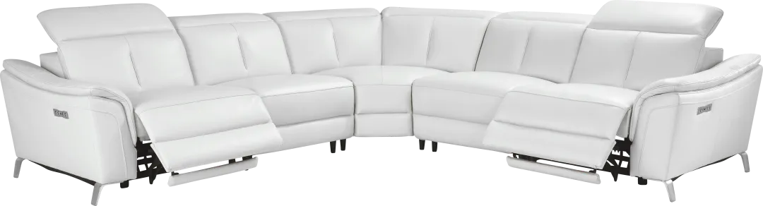 Cavani White Leather 5 Pc Dual Power Reclining Sectional