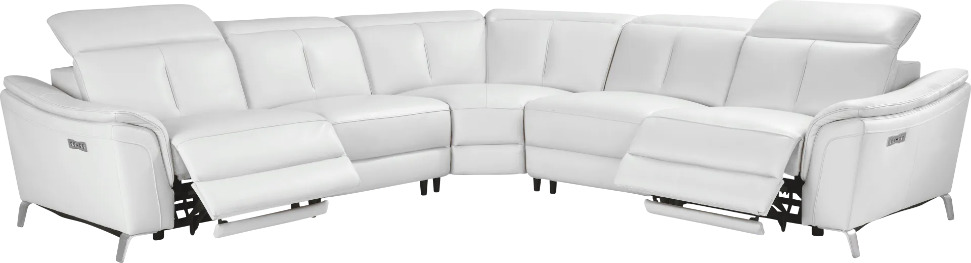 Cavani White Leather 5 Pc Dual Power Reclining Sectional - Image 2