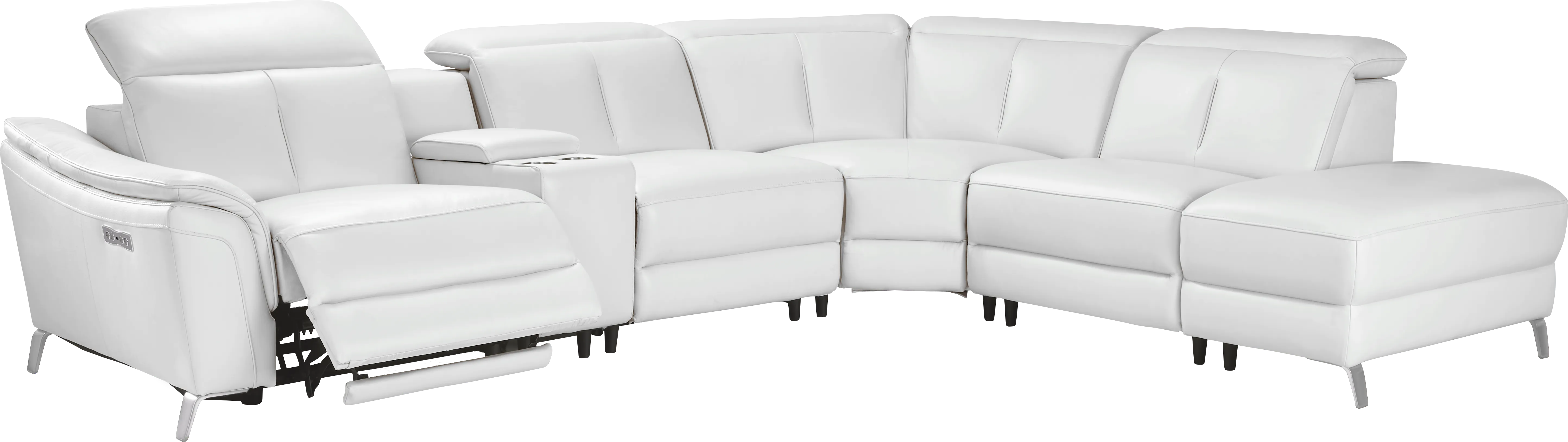 Cavani White Leather 6 Pc Dual Power Reclining Sectional - Thumbnail - Image 1